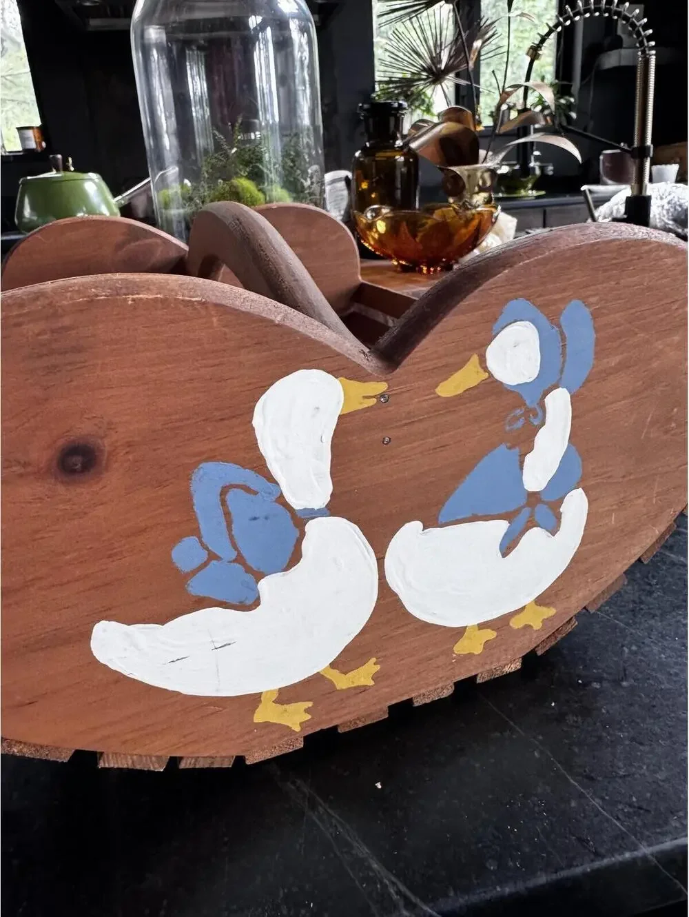 1980s Country Kitchen Wooden Goose Caddy